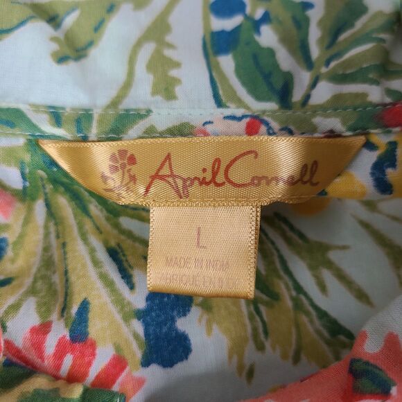 April Cornell Porch Dress L Cotton Midi Floral Cottagecore Sleeveless Pockets ** - Picture 2 of 13